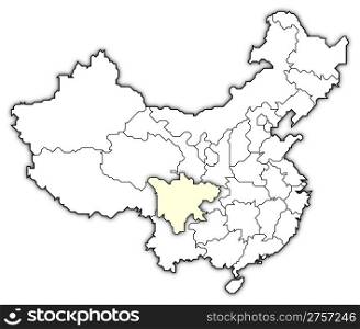 Map of China, Sichuan highlighted. Political map of China with the several provinces where Sichuan is highlighted.