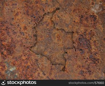 Map of Colombia on rusty metal