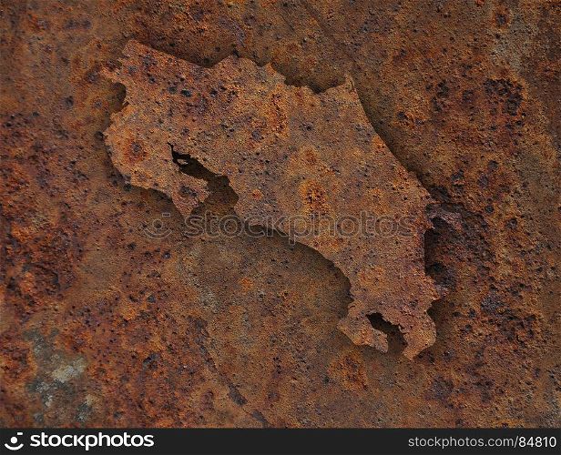 Map of Costa Rica on rusty metal