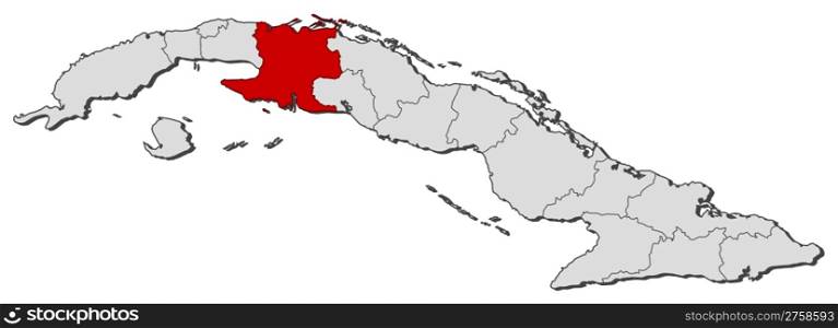 Map of Cuba, Matanzas highlighted. Political map of Cuba with the several provinces where Matanzas is highlighted.