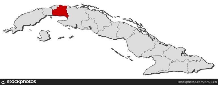 Map of Cuba, Mayabeque highlighted. Political map of Cuba with the several provinces where Mayabeque is highlighted.