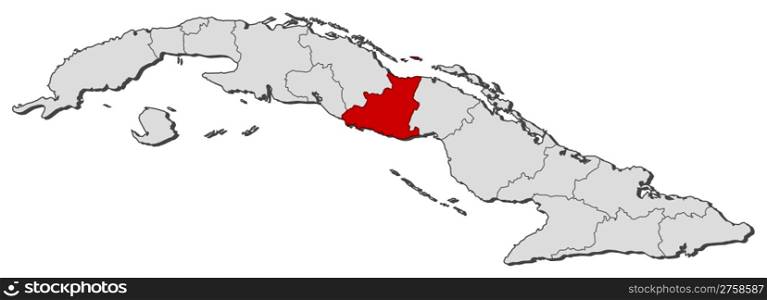 Map of Cuba, Sancti Spiritus highlighted. Political map of Cuba with the several provinces where Sancti Spiritus is highlighted.