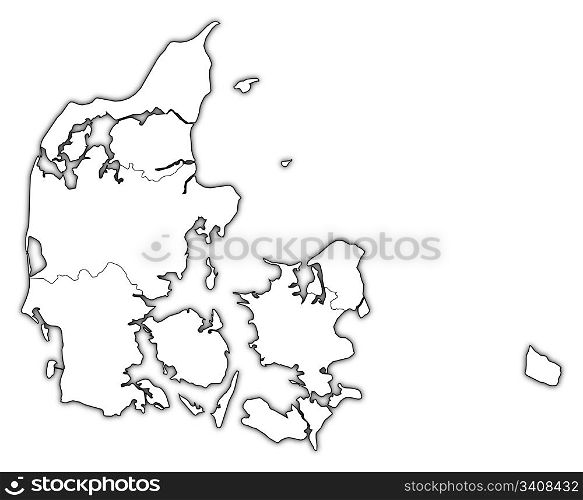 Map of Danmark. Political map of Danmark with the several regions.