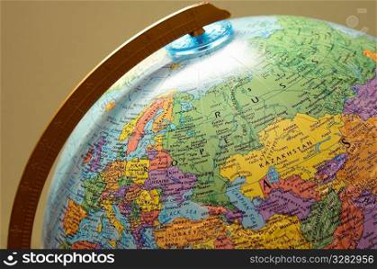 Map of Europe on a globe.