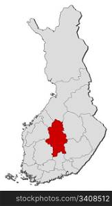 Map of Finland, Central Finland highlighted. Political map of Finland with the several regions where Central Finland is highlighted.
