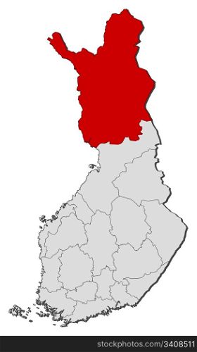 Map of Finland, Lapland highlighted. Political map of Finland with the several regions where Lapland is highlighted.