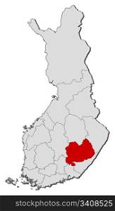 Map of Finland, Southern Savonia highlighted. Political map of Finland with the several regions where Southern Savonia is highlighted.