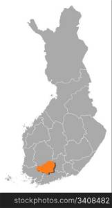 Map of Finland, Tavastia Proper highlighted. Political map of Finland with the several regions where Tavastia Proper is highlighted.