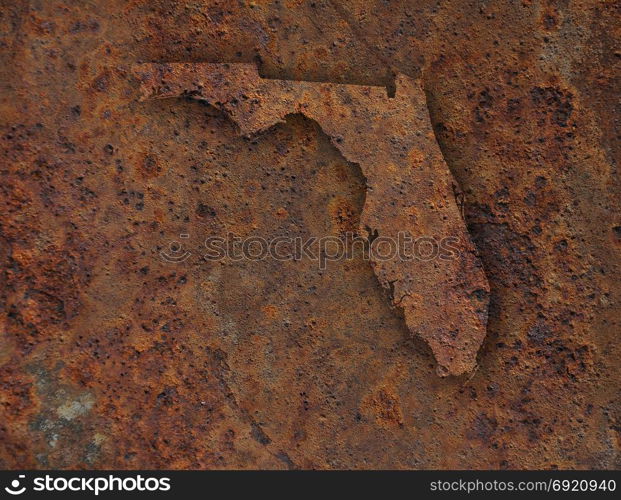 Map of Florida on rusty metal