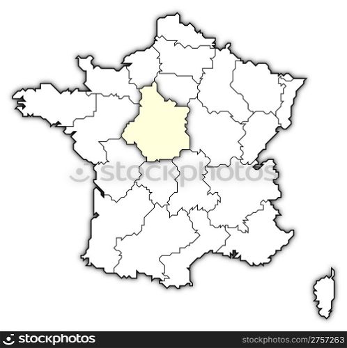 Map of France, Centre highlighted. Political map of France with the several regions where Centre is highlighted.