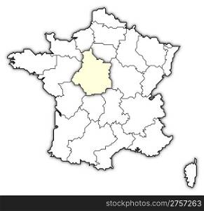 Map of France, Centre highlighted. Political map of France with the several regions where Centre is highlighted.