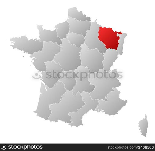 Map of France, Lorraine highlighted. Political map of France with the ...