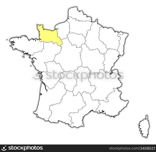 Map of France, Lower Normandy highlighted. Political map of France with ...