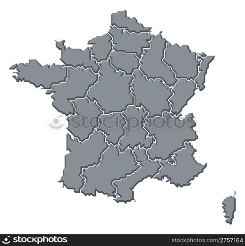 Map of France. Political map of France with the several regions.