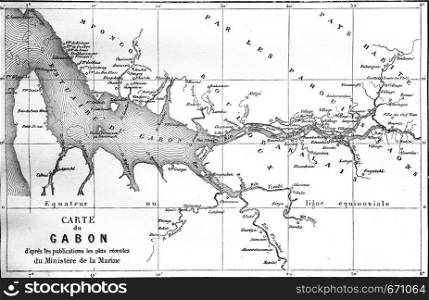 Map of Gabon, vintage engraved illustration. Le Tour du Monde, Travel Journal, (1865).