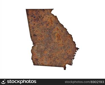 Map of Georgia on rusty metal