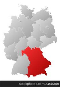 Map of Germany, Bavaria highlighted. Political map of Germany with the several states where Bavaria is highlighted.