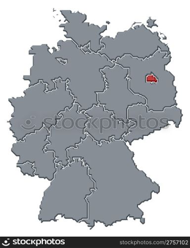Map of Germany, Berlin highlighted. Political map of Germany with the several states where Berlin is highlighted.