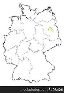 Map of Germany, Berlin highlighted. Political map of Germany with the several states where Berlin is highlighted.