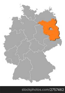 Map of Germany, Brandenburg highlighted. Political map of Germany with the several states where Brandenburg is highlighted.