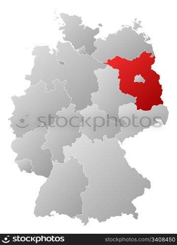 Map of Germany, Brandenburg highlighted. Political map of Germany with the several states where Brandenburg is highlighted.