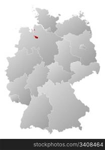 Map of Germany, Bremen highlighted. Political map of Germany with the several states where Bremen is highlighted.