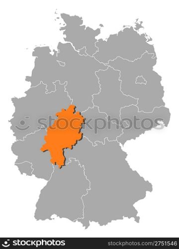 Map of Germany, Hesse highlighted. Political map of Germany with the several states where Hesse is highlighted.