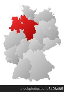 Map of Germany, Lower Saxony highlighted. Political map of Germany with the several states where Lower Saxony is highlighted.