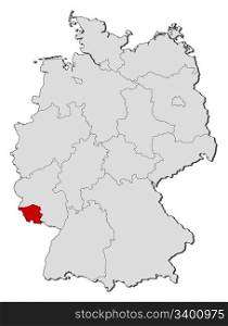 Map of Germany, Saarland highlighted. Political map of Germany with the several states where Saarland is highlighted.