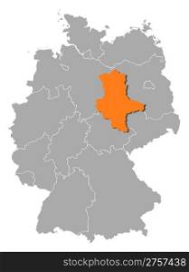 Map of Germany, Saxony-Anhalt highlighted. Political map of Germany with the several states where Saxony-Anhalt is highlighted.