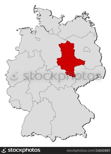 Map of Germany, Saxony-Anhalt highlighted. Political map of Germany with the several states where Saxony-Anhalt is highlighted.