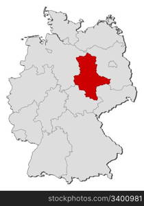 Map of Germany, Saxony-Anhalt highlighted. Political map of Germany with the several states where Saxony-Anhalt is highlighted.