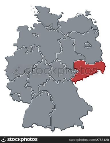 Map of Germany, Saxony highlighted. Political map of Germany with the several states where Saxony is highlighted.