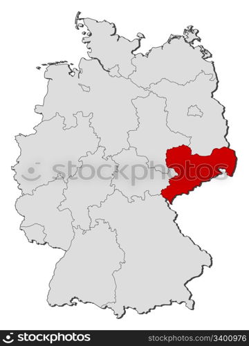 Map of Germany, Saxony highlighted. Political map of Germany with the several states where Saxony is highlighted.