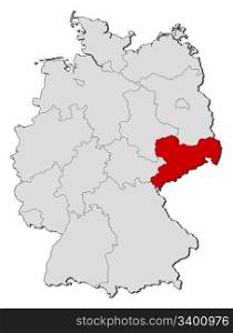 Map of Germany, Saxony highlighted. Political map of Germany with the several states where Saxony is highlighted.