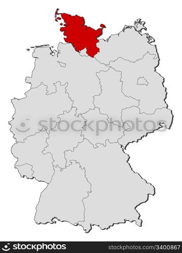 Map of Germany, Schleswig-Holstein highlighted. Political map of Germany with the several states where Schleswig-Holstein is highlighted.