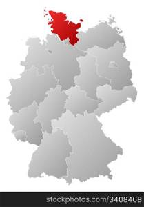 Map of Germany, Schleswig-Holstein highlighted. Political map of Germany with the several states where Schleswig-Holstein is highlighted.