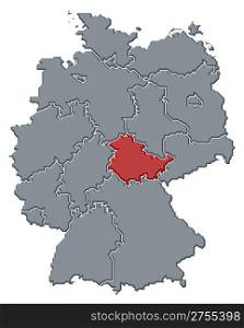 Map of Germany, Thuringia highlighted. Political map of Germany with the several states where Thuringia is highlighted.