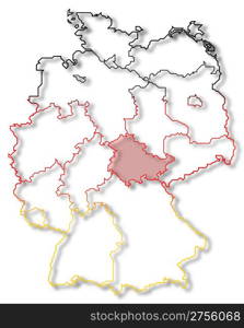 Map of Germany, Thuringia highlighted. Political map of Germany with the several states where Thuringia is highlighted.