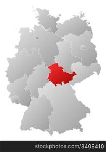 Map of Germany, Thuringia highlighted. Political map of Germany with the several states where Thuringia is highlighted.