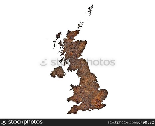 Map of Great Britain on rusty metal. Map of Great Britain on rusty metal