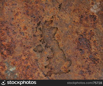 Map of Great Britain on rusty metal. Map of Great Britain on rusty metal