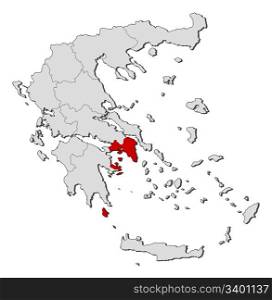 Map of Greece, Attica highlighted. Political map of Greece with the several states where Attica is highlighted.