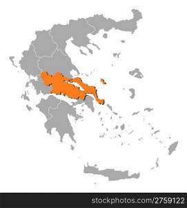 Map of Greece, Central Greece highlighted. Political map of Greece with the several states where Central Greece is highlighted.
