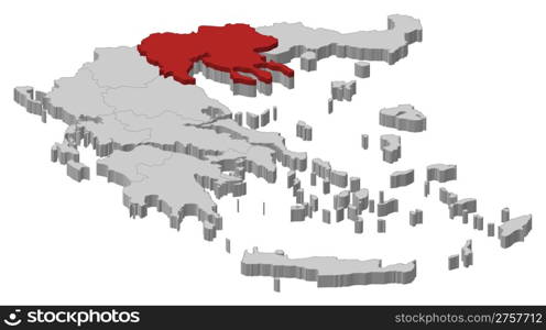 Map of Greece, Central Macedonia highlighted. Political map of Greece with the several states where Central Macedonia is highlighted.