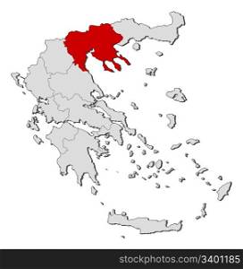 Map of Greece, Central Macedonia highlighted. Political map of Greece with the several states where Central Macedonia is highlighted.