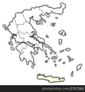Map of Greece, Crete highlighted. Political map of Greece with the several states where Crete is highlighted.