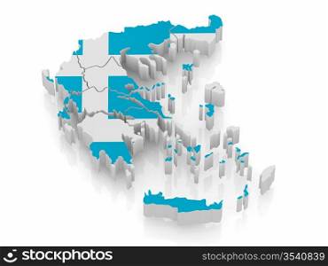 Map of Greece in greek flag colors. 3d
