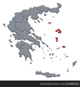 Map of Greece, North Aegean highlighted. Political map of Greece with the several states where North Aegean is highlighted.