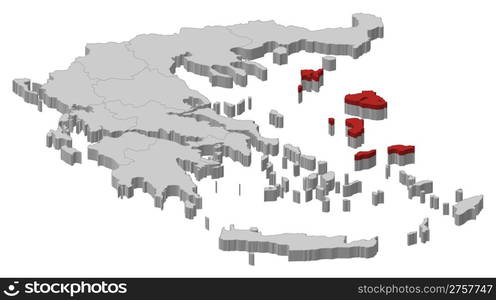 Map of Greece, North Aegean highlighted. Political map of Greece with the several states where North Aegean is highlighted.